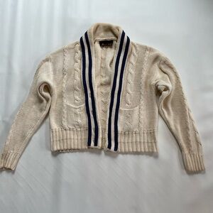 Vintage Cable Knit Stripe Cardigan Sweater Medium Small